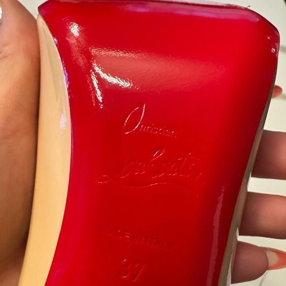 Christian Louboutin Nude with Neon Pink Heart Pumps - SZ 37 - Picture 7 of 8